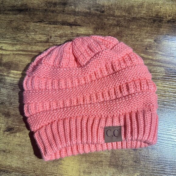 C.C. Trendy Warm Chunky Soft Stretch Cable Knit Beanie Coral Color Unisex - Picture 1 of 5